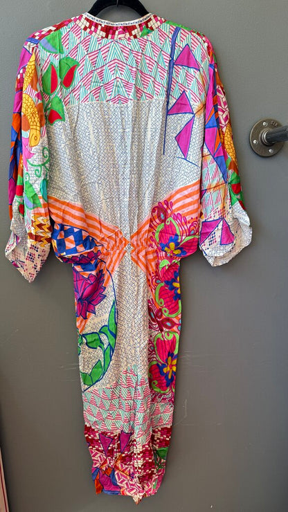 Satin Mixed Print Midi Dress