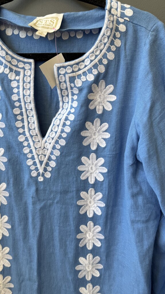 Linen Blend Embroidered Tunic Maxi Dress
