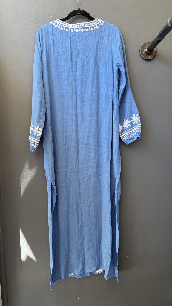 Linen Blend Embroidered Tunic Maxi Dress