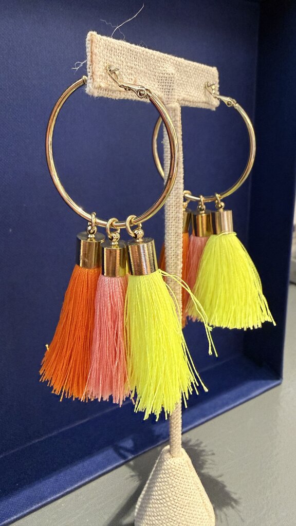 Neon Tassel Hoop Earrings