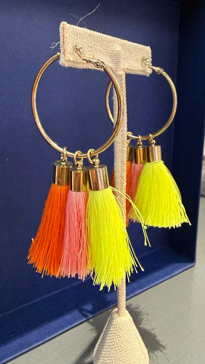 Neon Tassel Hoop Earrings