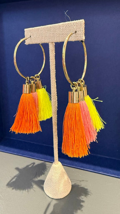 Neon Tassel Hoop Earrings