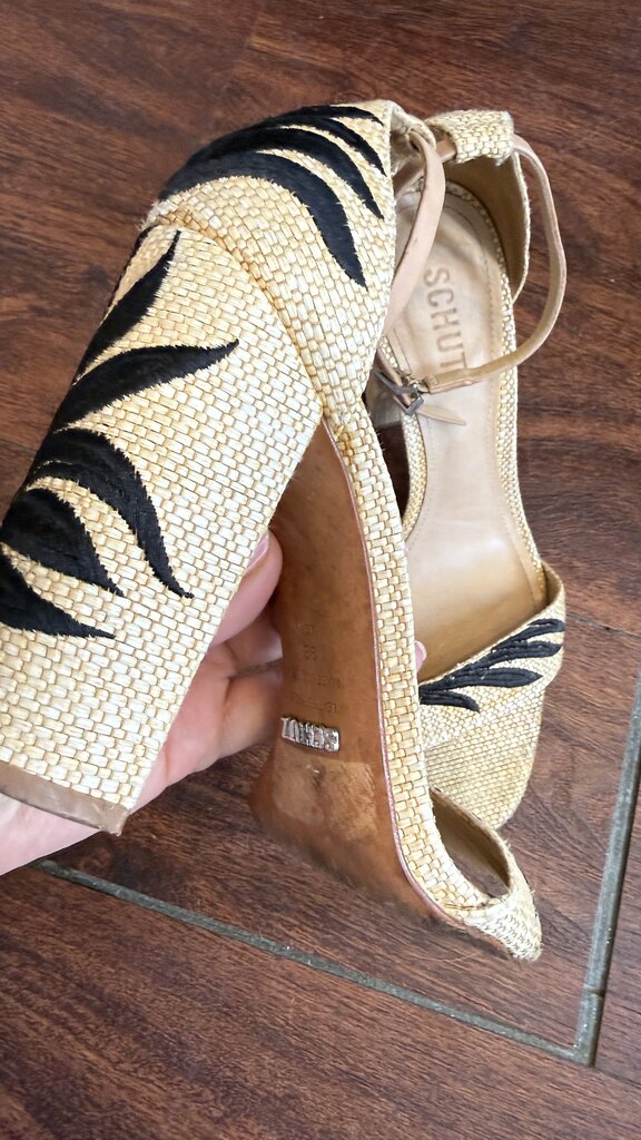 Embroidered Raffia Block Heel Sandals