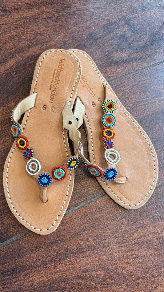 Beaded Flip Flop Leather Sandals