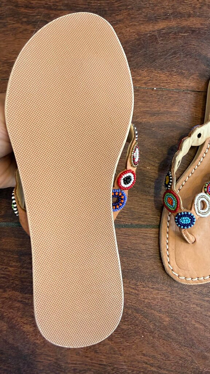 Beaded Flip Flop Leather Sandals
