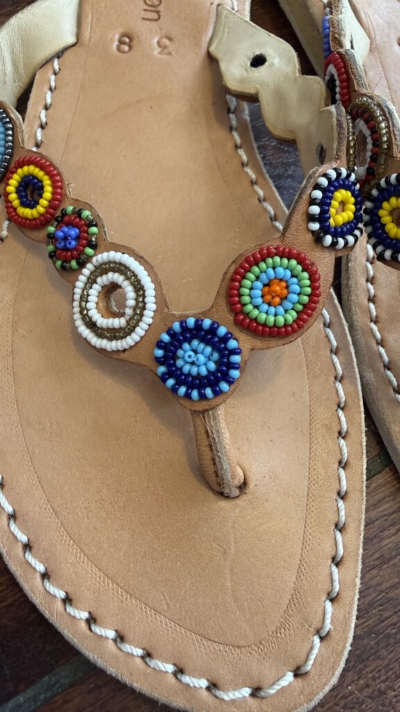 Beaded Flip Flop Leather Sandals