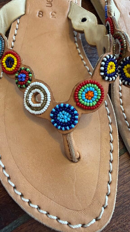 Beaded Flip Flop Leather Sandals