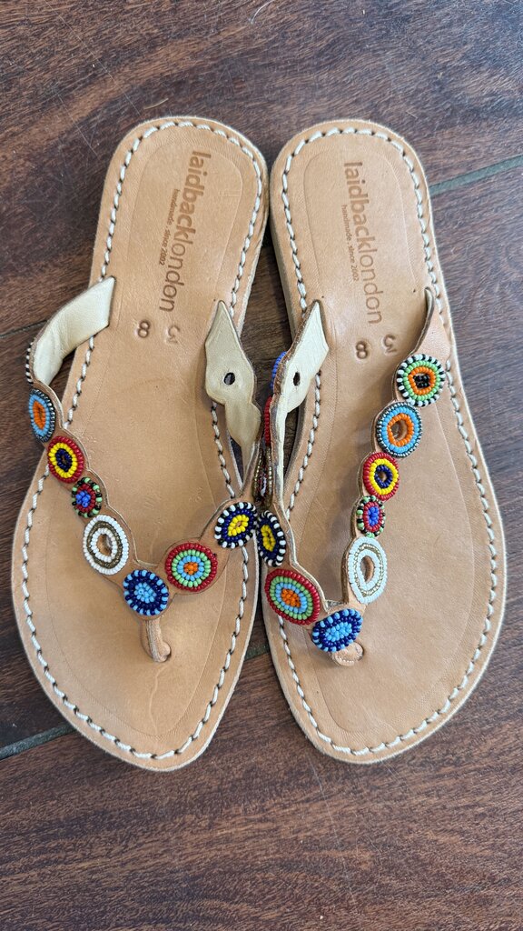 Beaded Flip Flop Leather Sandals