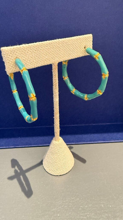 Enamel Bamboo Hoop Earrings