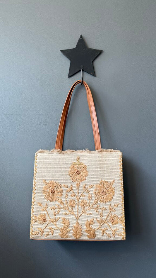 Embroidered Fringe Top Tote