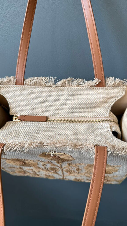 Embroidered Fringe Top Tote