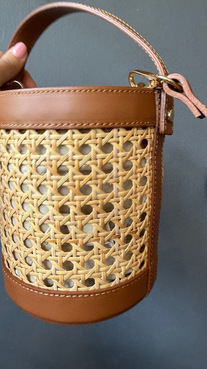 Cane Rattan Mini Bucket Crossbody Bag