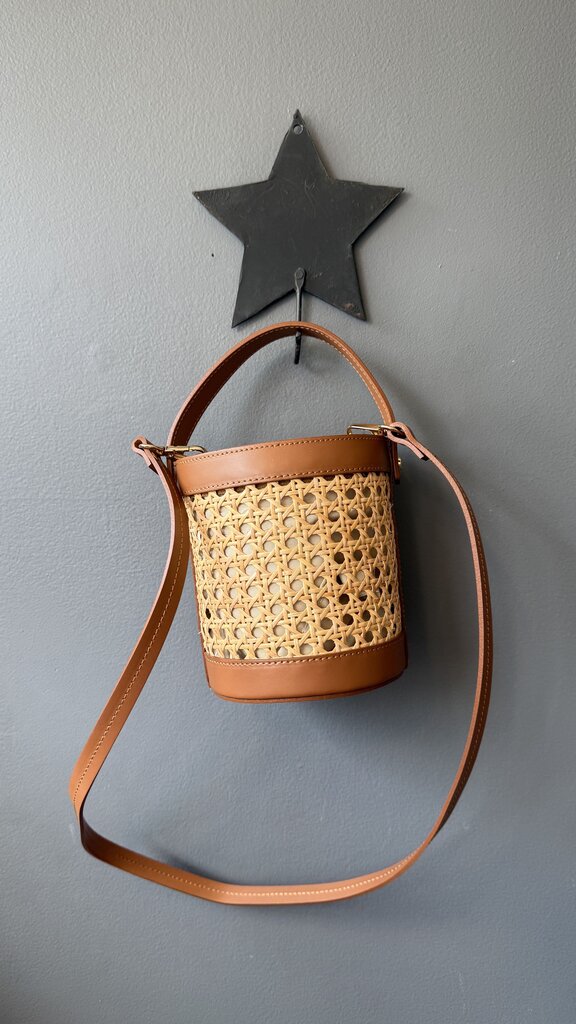 Cane Rattan Mini Bucket Crossbody Bag