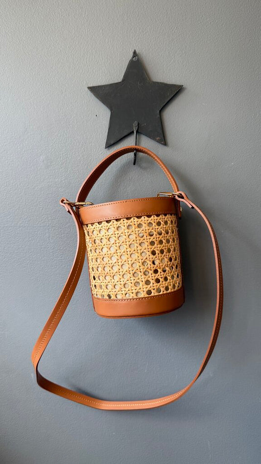 Cane Rattan Mini Bucket Crossbody Bag