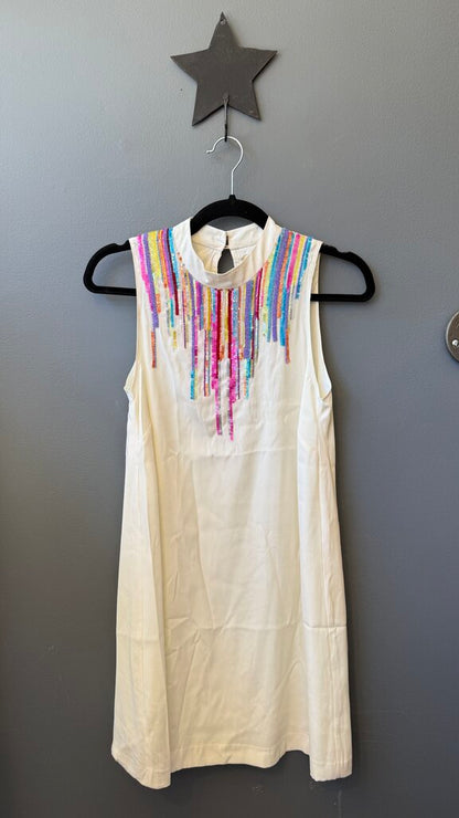Silk High Neck Sequin Aline Dress