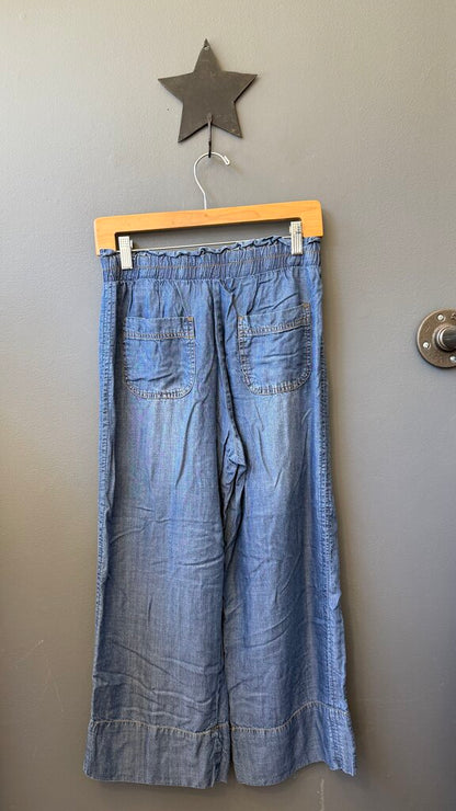 Wide Leg Crop Chambray Pants