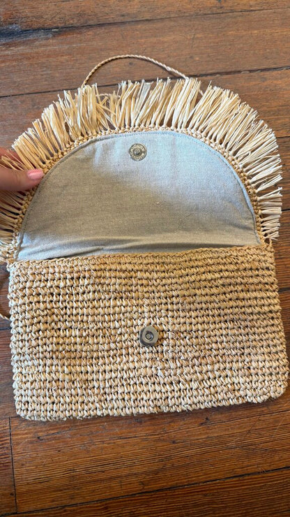 Straw Fringed Envelope Crossbody