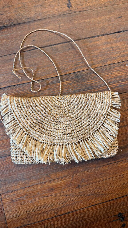 Straw Fringed Envelope Crossbody