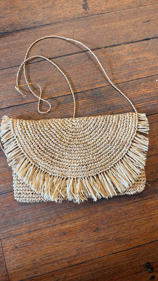 Straw Fringed Envelope Crossbody