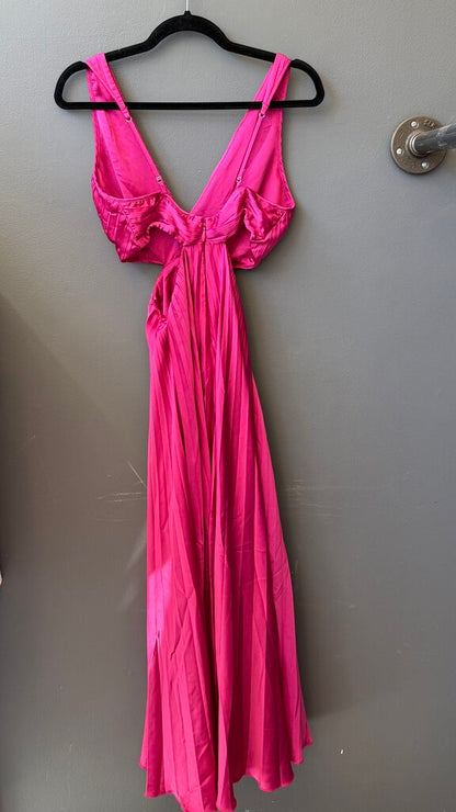 Petite Satin Pleated Cutout Maxi Gown Dress