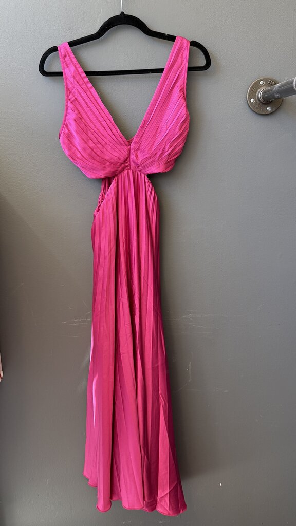 Petite Satin Pleated Cutout Maxi Gown Dress