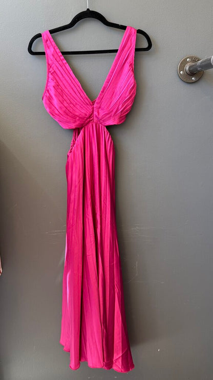 Petite Satin Pleated Cutout Maxi Gown Dress