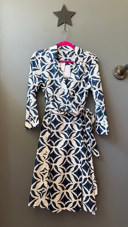 Cotton Faux Wrap Midi Dress