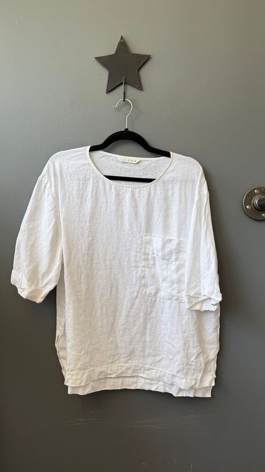 Linen Boxy Pocket Top