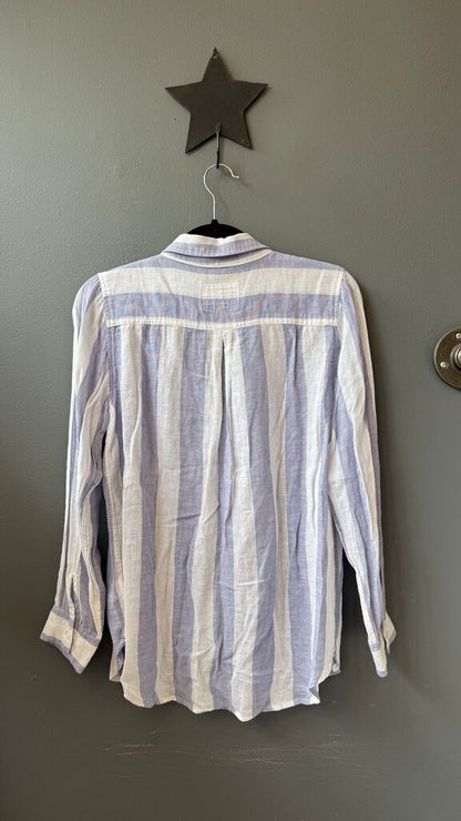 Linen Rayon Stripe Button Up Shirt