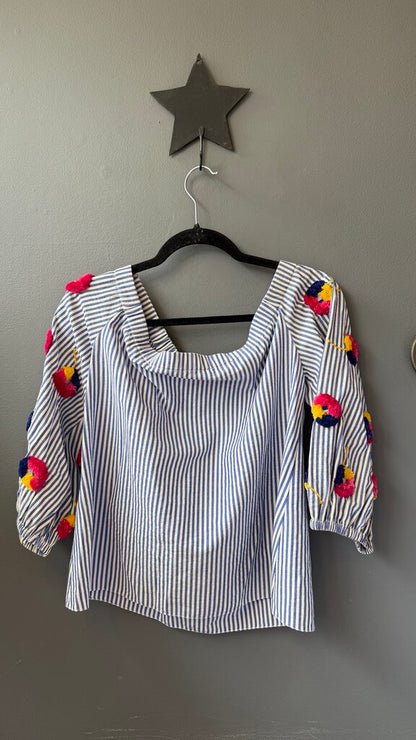 Off the Shoulder Embroidered Stripe Top