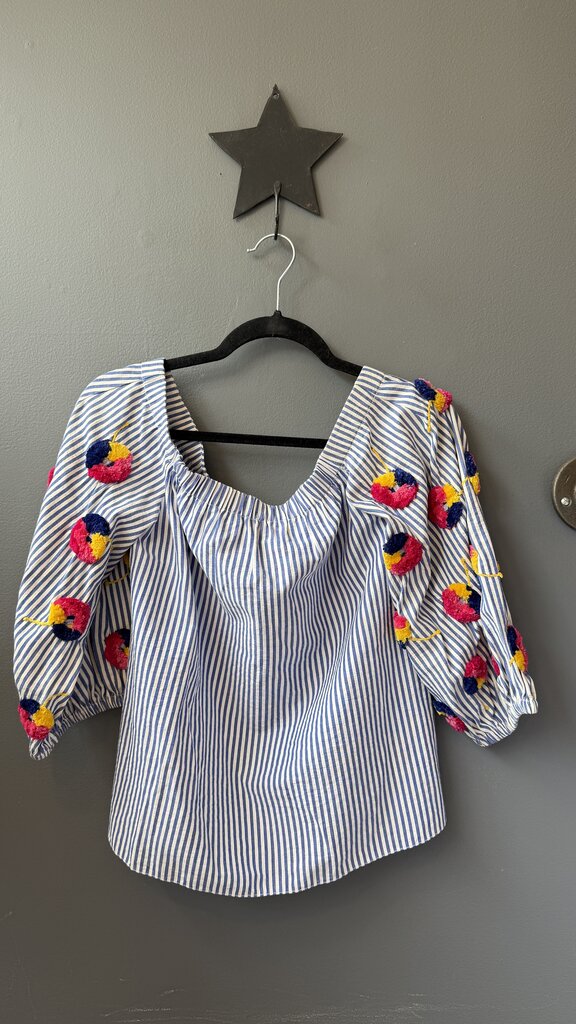 Off the Shoulder Embroidered Stripe Top