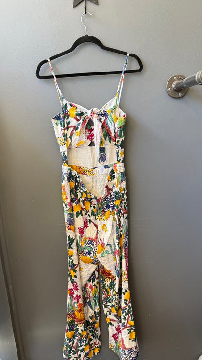 Tropical Wide Leg Tie Back Jumpsuit