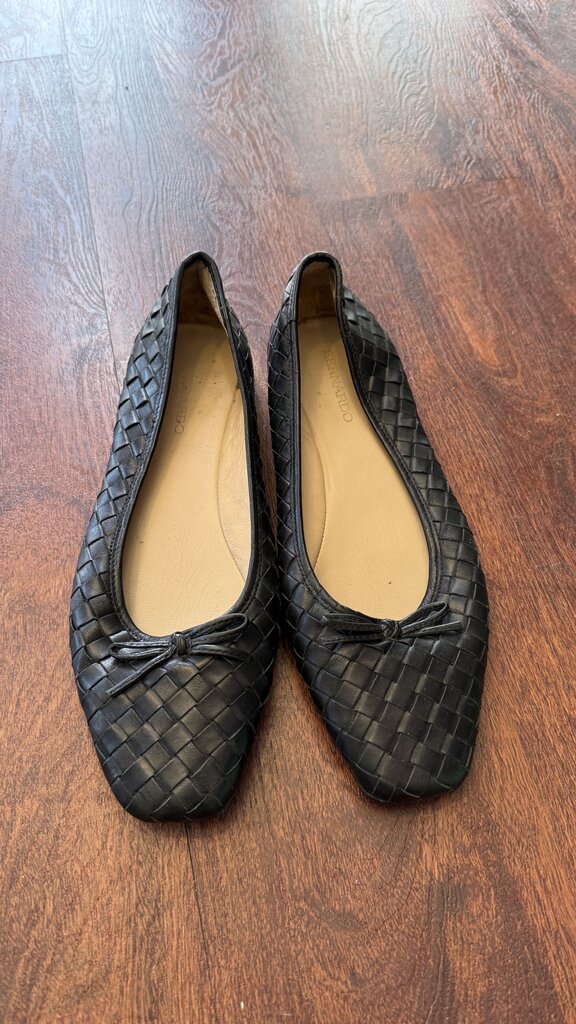 Leather Woven Square Toe Ballet Flats