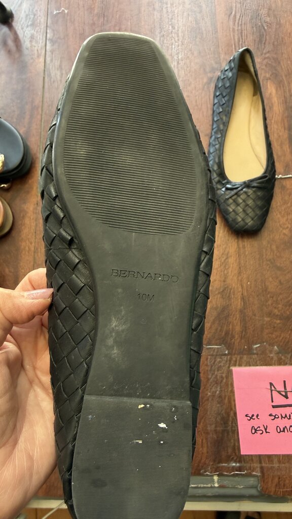 Leather Woven Square Toe Ballet Flats