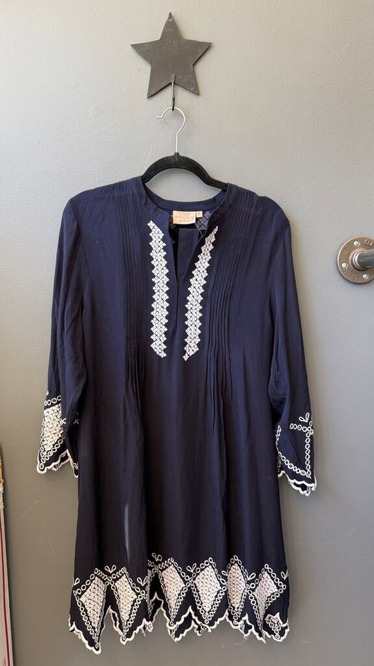Embroidered Silk Tunic Shift Dress