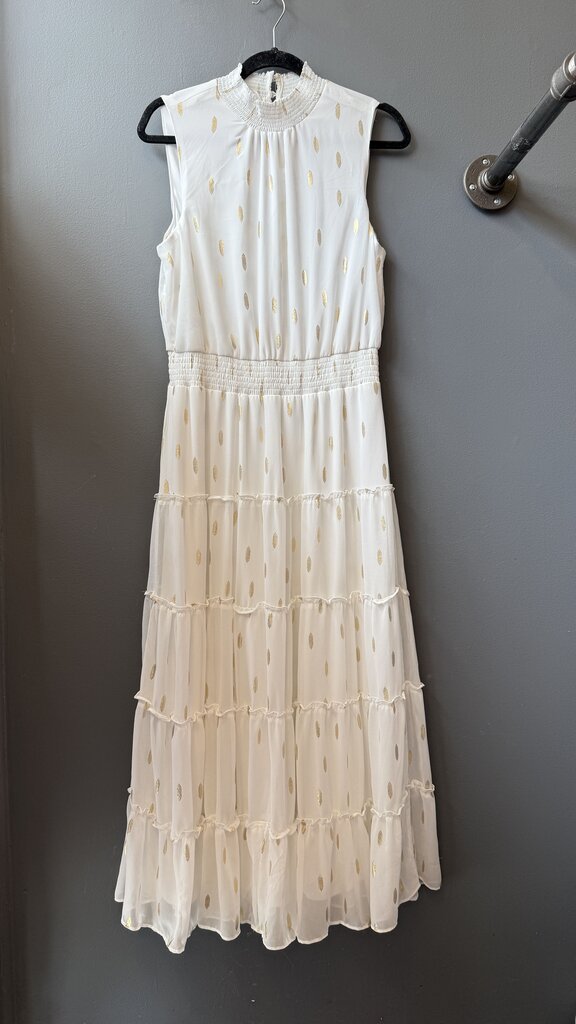 Gold Metallic Smock Detail Maxi Dress