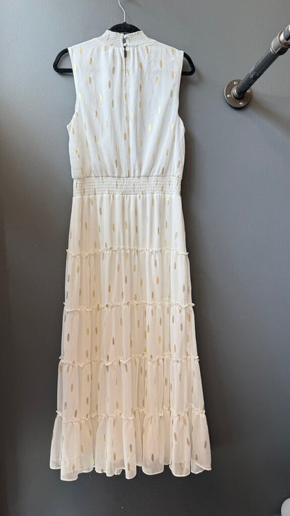 Gold Metallic Smock Detail Maxi Dress