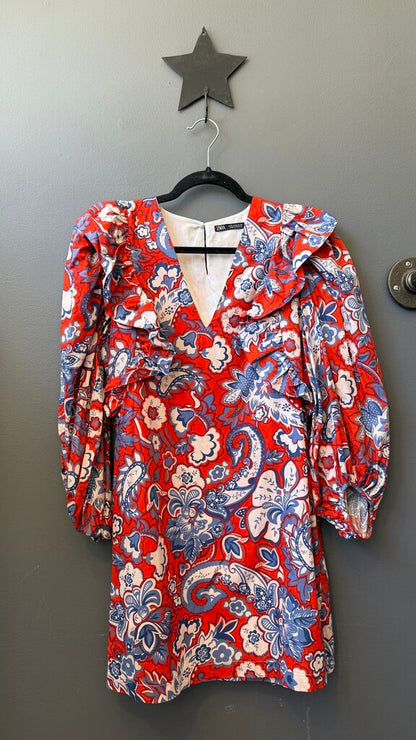 Puff Sleeve Print Shift Dress