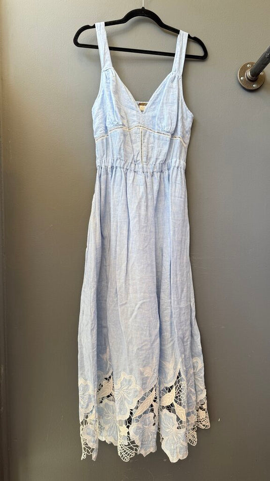 Lace Hem Linen Midi Dress