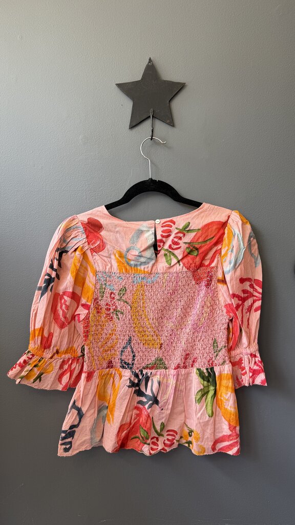 Smocked Print Blouse