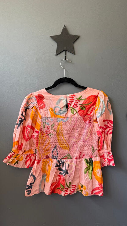 Smocked Print Blouse