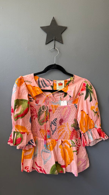 Smocked Print Blouse