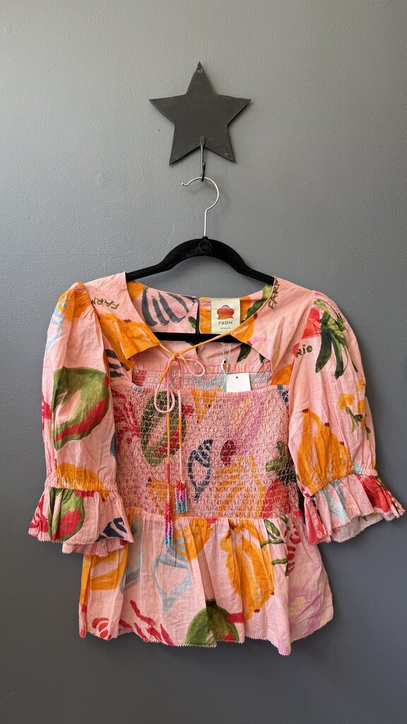 Smocked Print Blouse