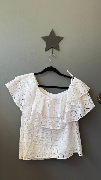 Eyelet Ruffle Off the Shoulder Top