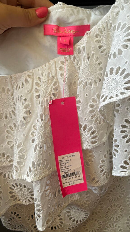 Eyelet Ruffle Off the Shoulder Top