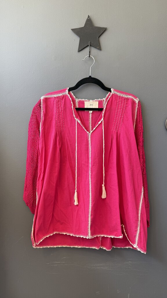 Crochet Sleeve Tassel Blouse