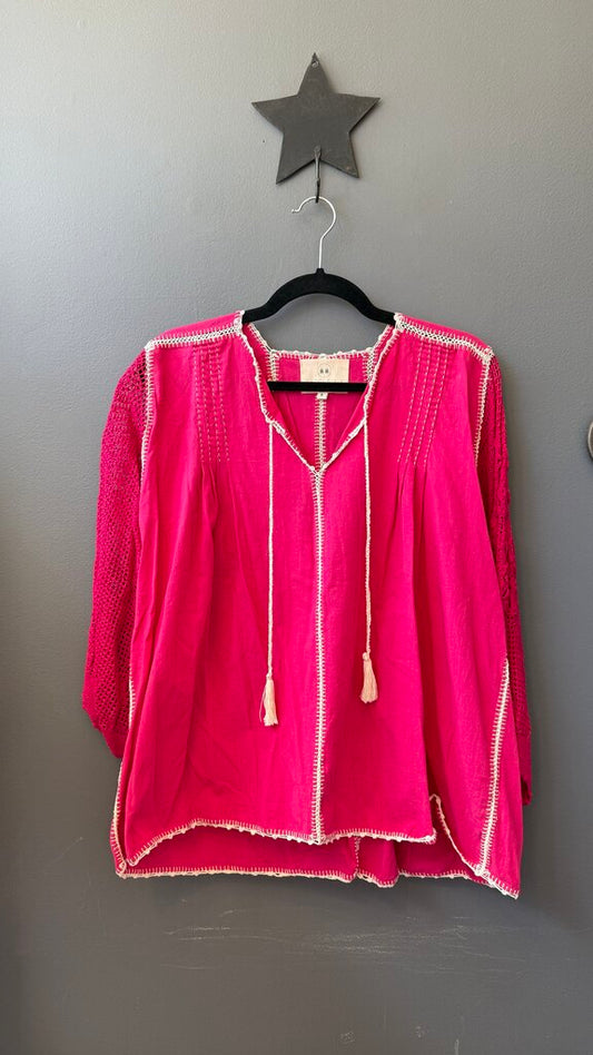 Crochet Sleeve Tassel Blouse
