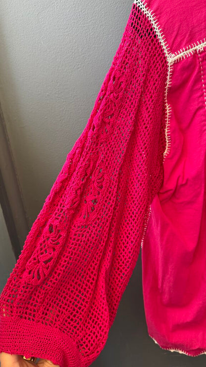 Crochet Sleeve Tassel Blouse