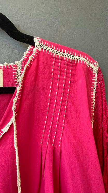 Crochet Sleeve Tassel Blouse