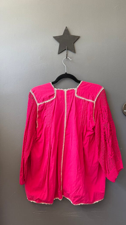 Crochet Sleeve Tassel Blouse
